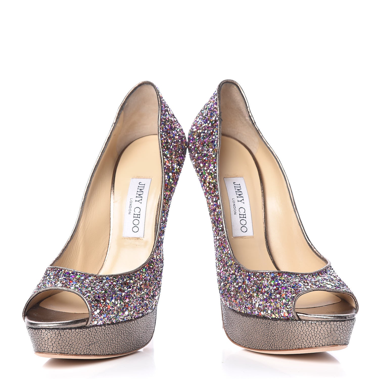 Jimmy Choo Glitter Fabric Vibe Peep Toe Platform Pumps 40 Multicolor 6 of 18