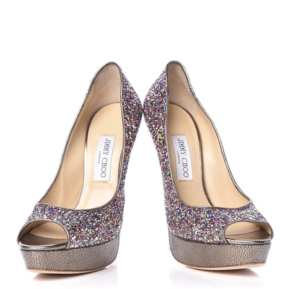 Jimmy Choo Glitter Fabric Vibe Peep Toe Platform Pumps 40 Multicolor 6 of 18