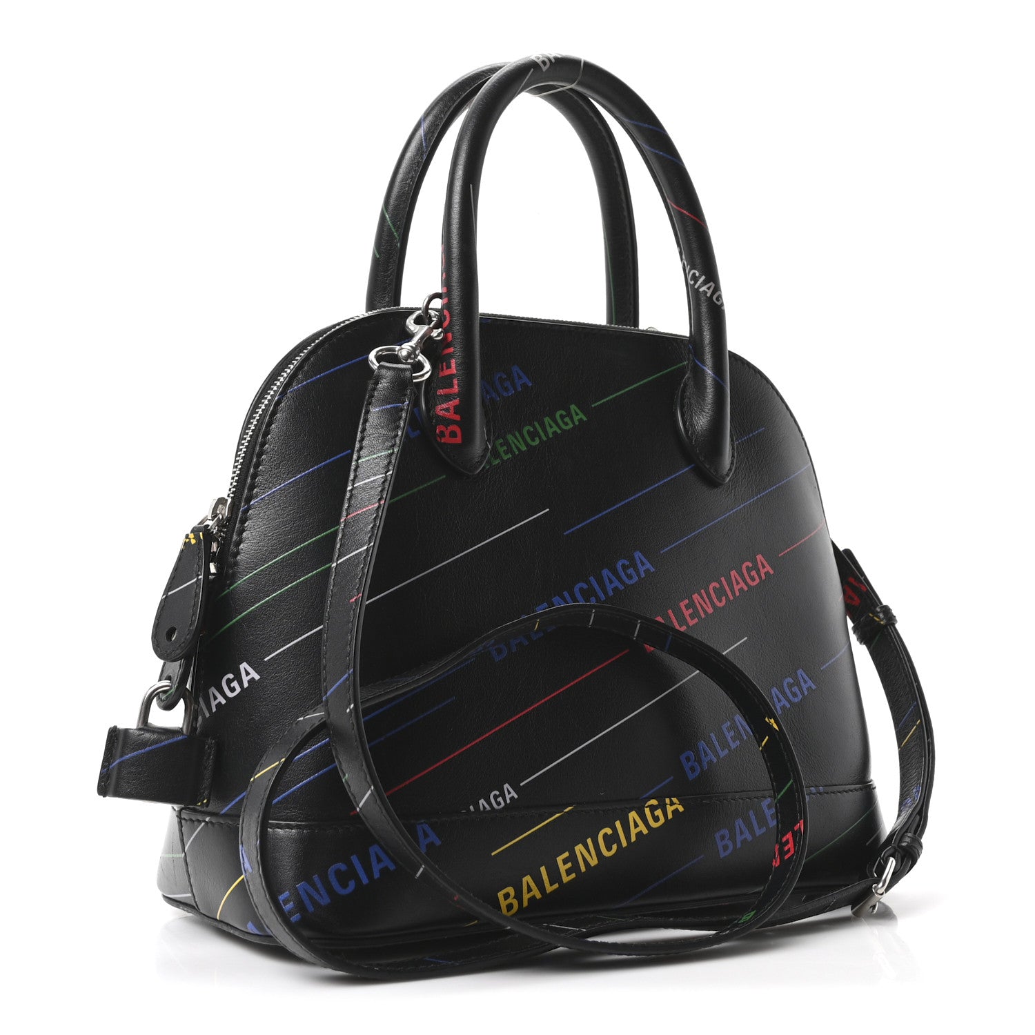 Balenciaga Calfskin Logo Print S Ville Top Handle Bag Black Multicolor 3 of 10