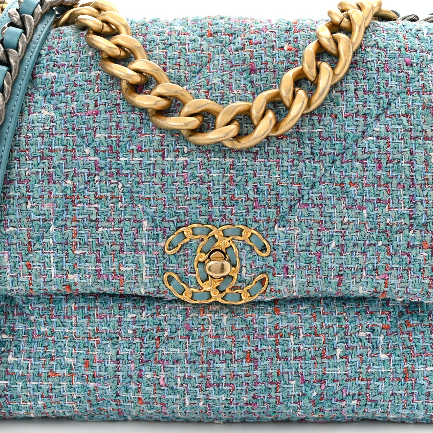 Tweed Quilted Large Chanel 19 Flap Blue