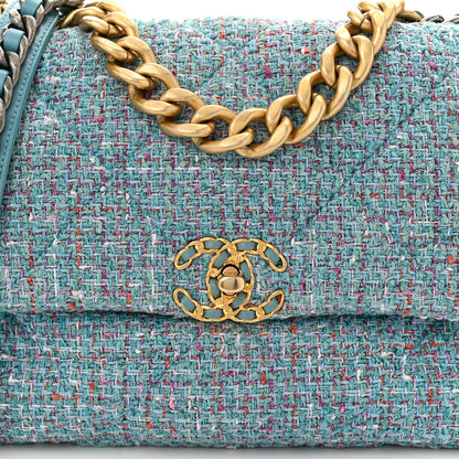Chanel Tweed Quilted Large Chanel 19 Flap Blue 5 of 10