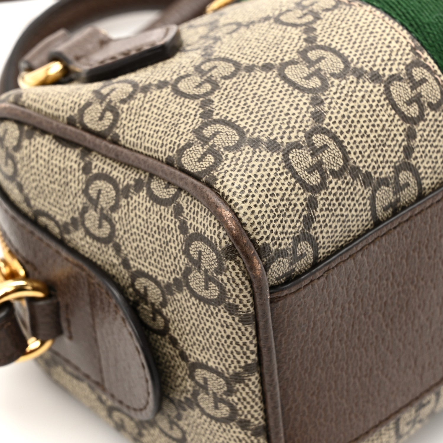 Gucci GG Supreme Monogram Textured Dollar Calfskin Web Super Mini Ophidia Top Handle Bowler Bag Beige Ebony New Acero 11 of 15