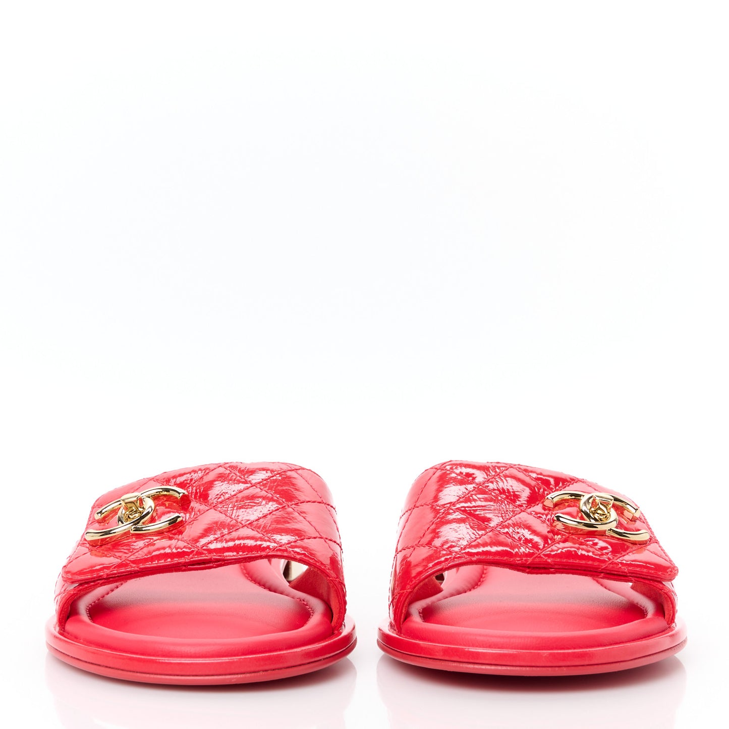 Patent Goatskin Quilted CC Sandals 39.5 Dark Pink