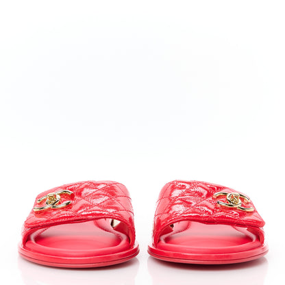 Chanel Patent Goatskin Quilted CC Sandals 39.5 Dark Pink 3 of 10