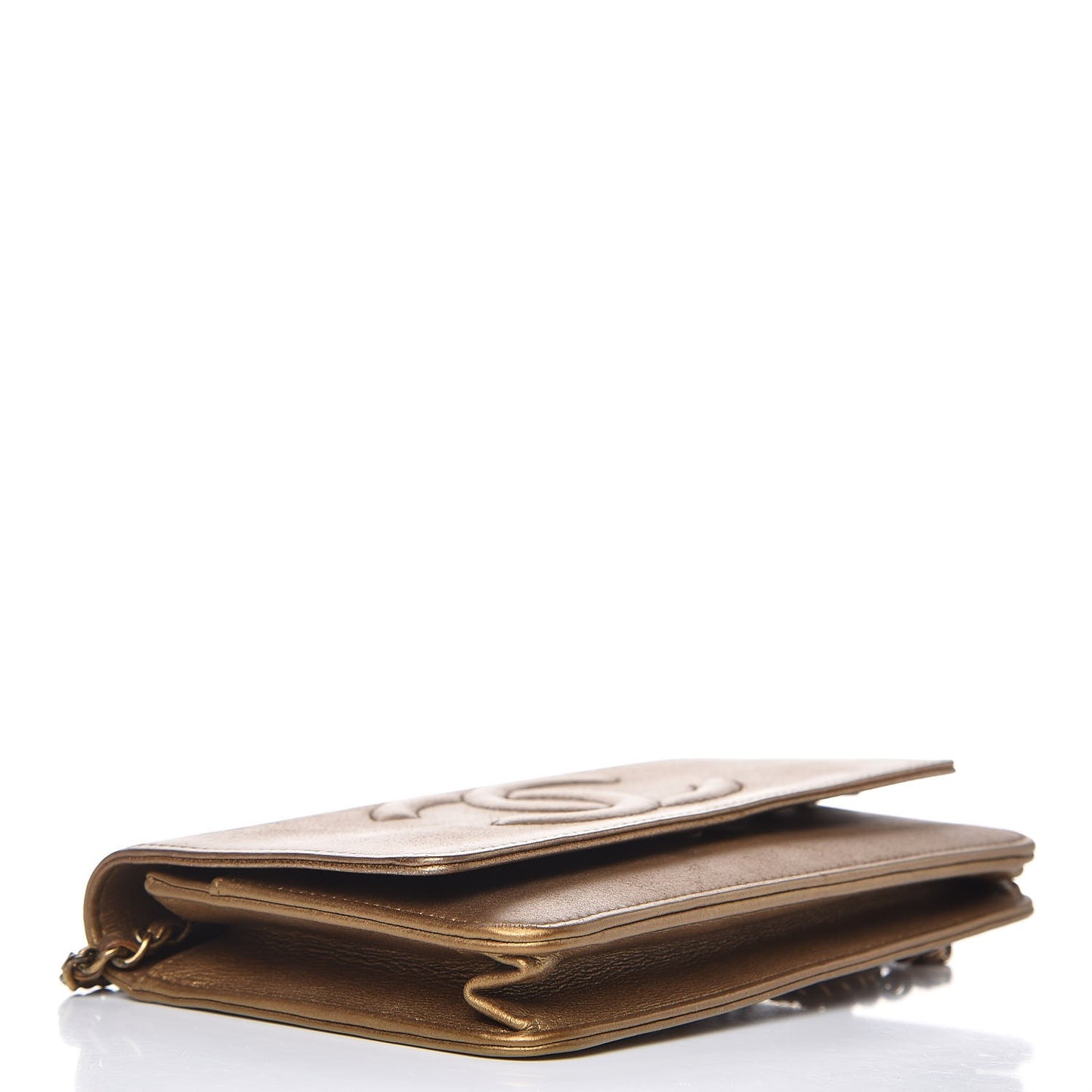 Metallic Lambskin Timeless Wallet on Chain WOC Gold