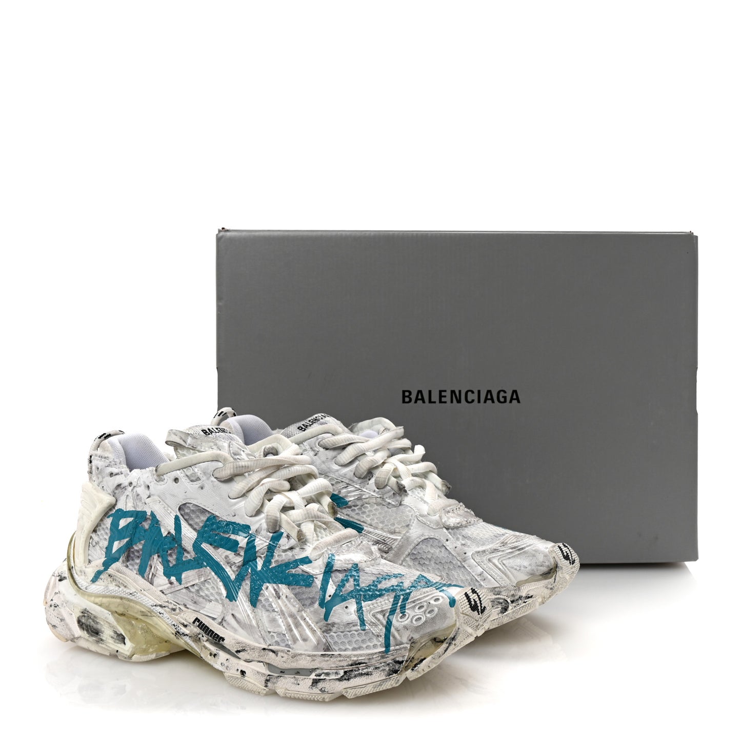 Mesh Rubber Graffiti Mens Runner Sneakers 42 White Blue