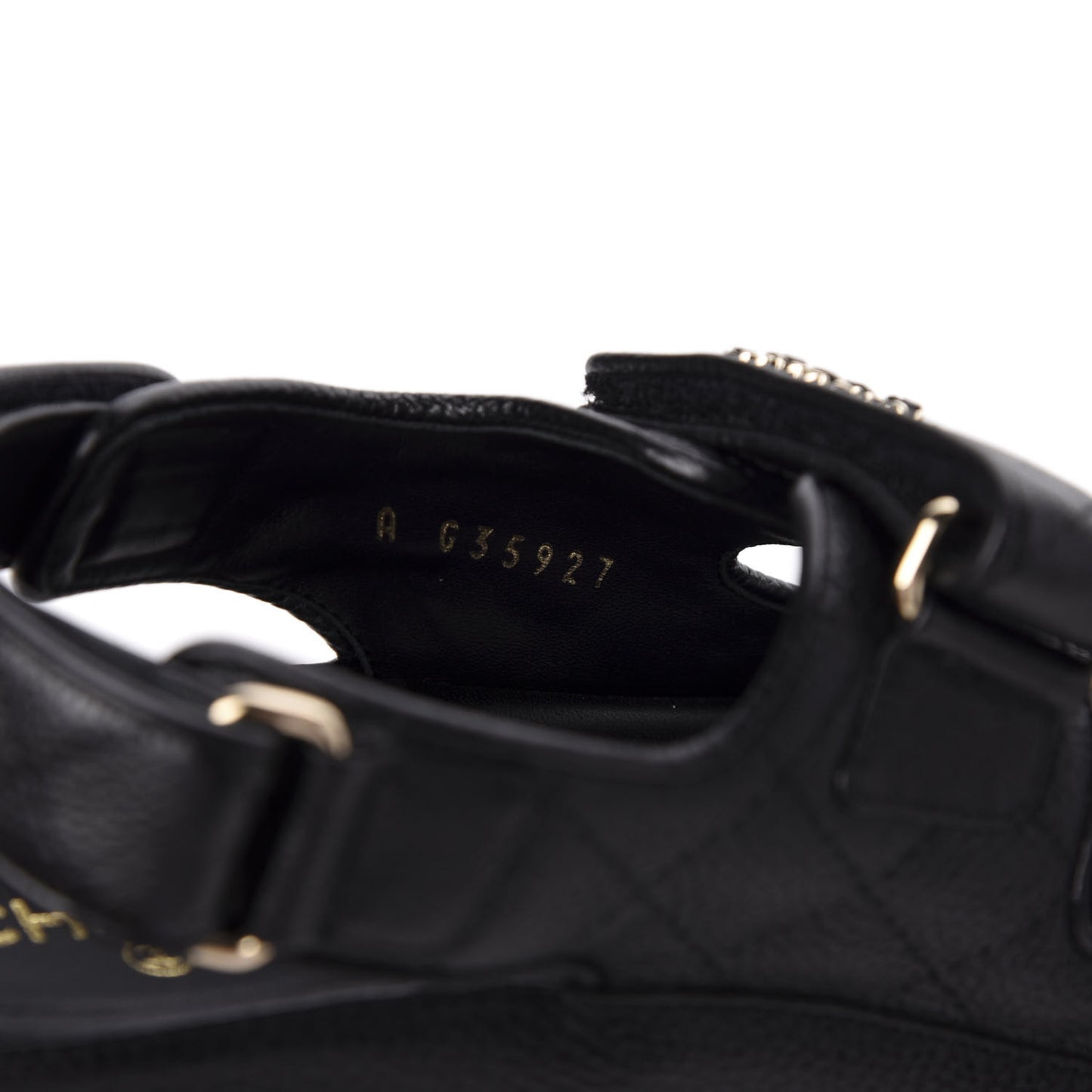 Grained Calfskin Velcro Dad Sandals 36 Black