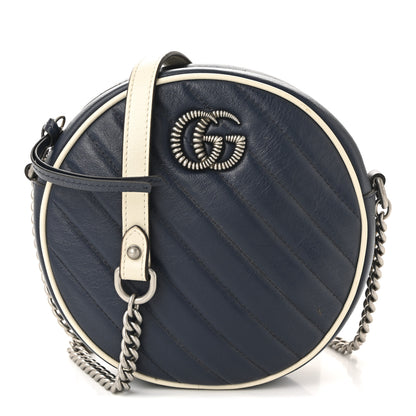 Gucci Azalea Calfskin Matelasse Diagonal Mini Torchon GG Marmont Round Shoulder Bag Blue Agata Mystic White 1 of 11