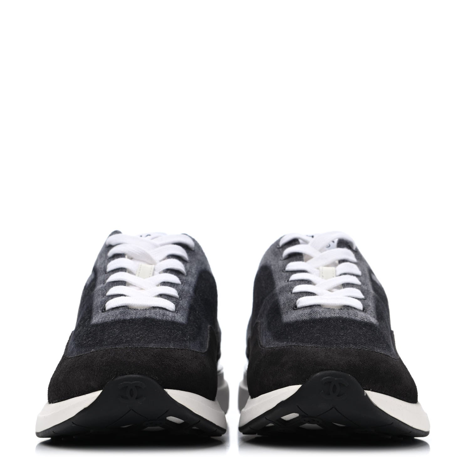 Chanel Denim Suede Calfskin Mens CC Sneakers 43 Black White Grey 2 of 4