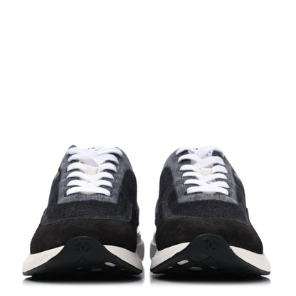 Chanel Denim Suede Calfskin Mens CC Sneakers 43 Black White Grey 2 of 4