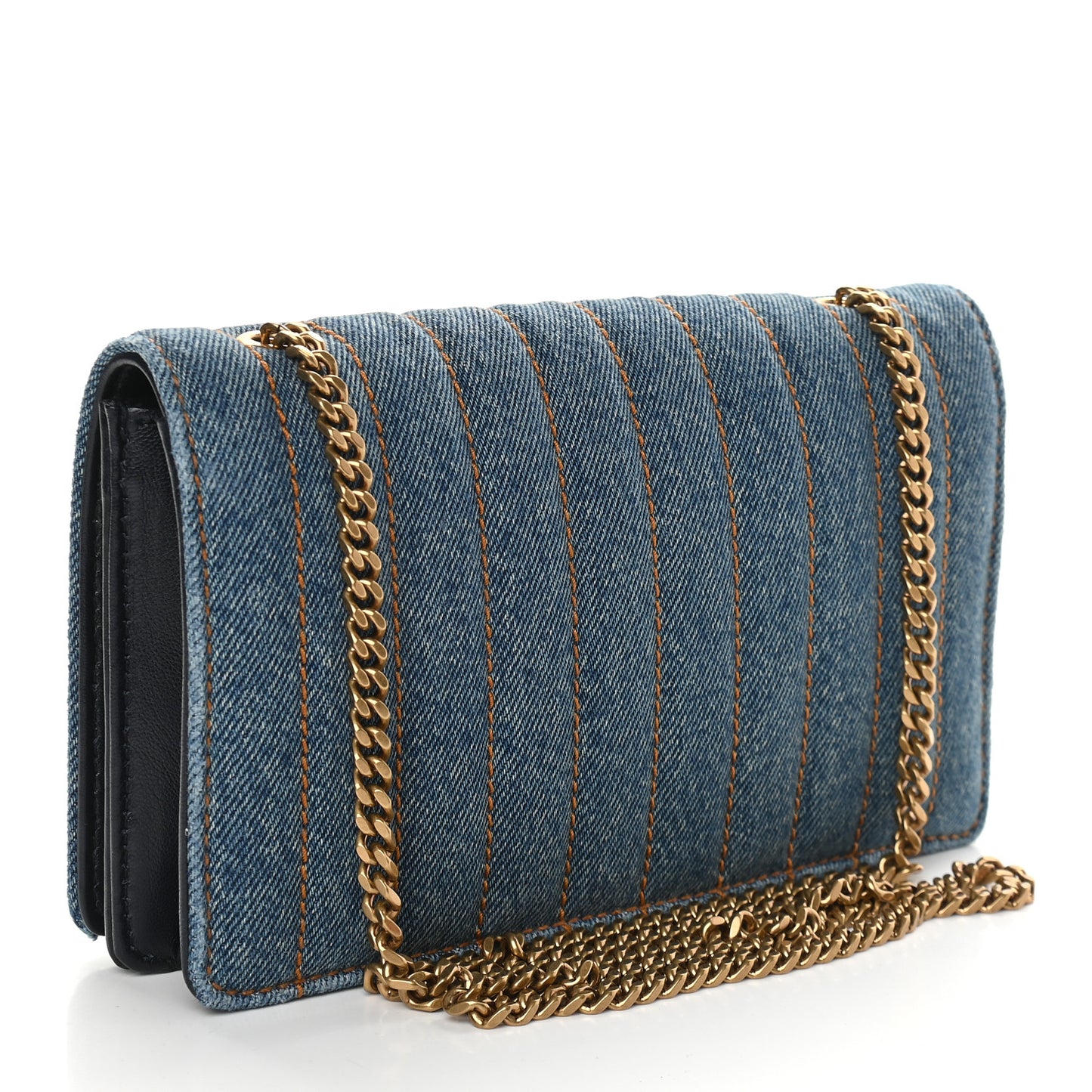 Denim Matelasse Amalia Chain Shoulder Bag Blue