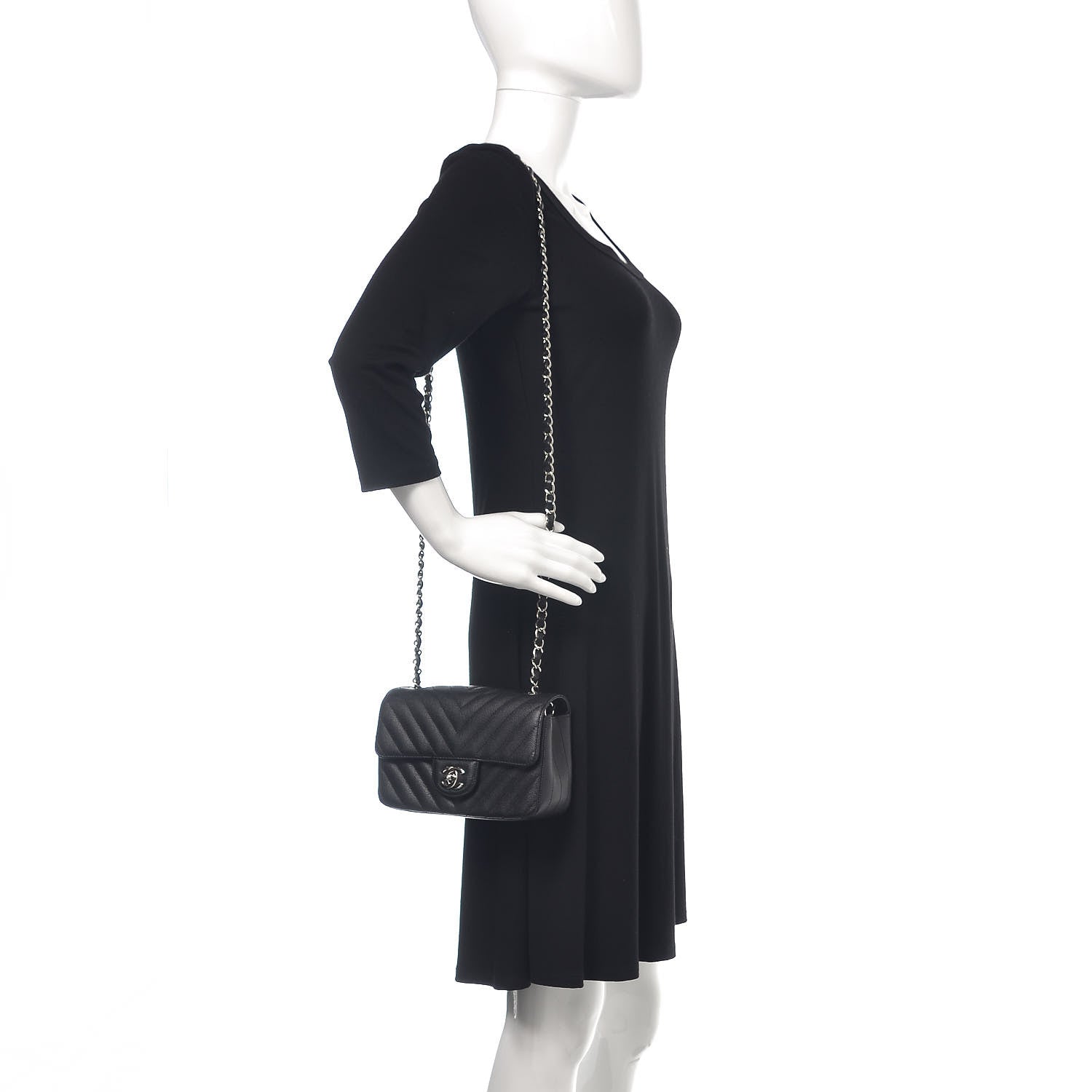 Chanel Caviar Chevron Quilted Mini Rectangular Flap Black 2 of 11