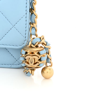 Chanel Lambskin Quilted CC Pearl Crush Wallet on Chain WOC Light Blue 13 of 13