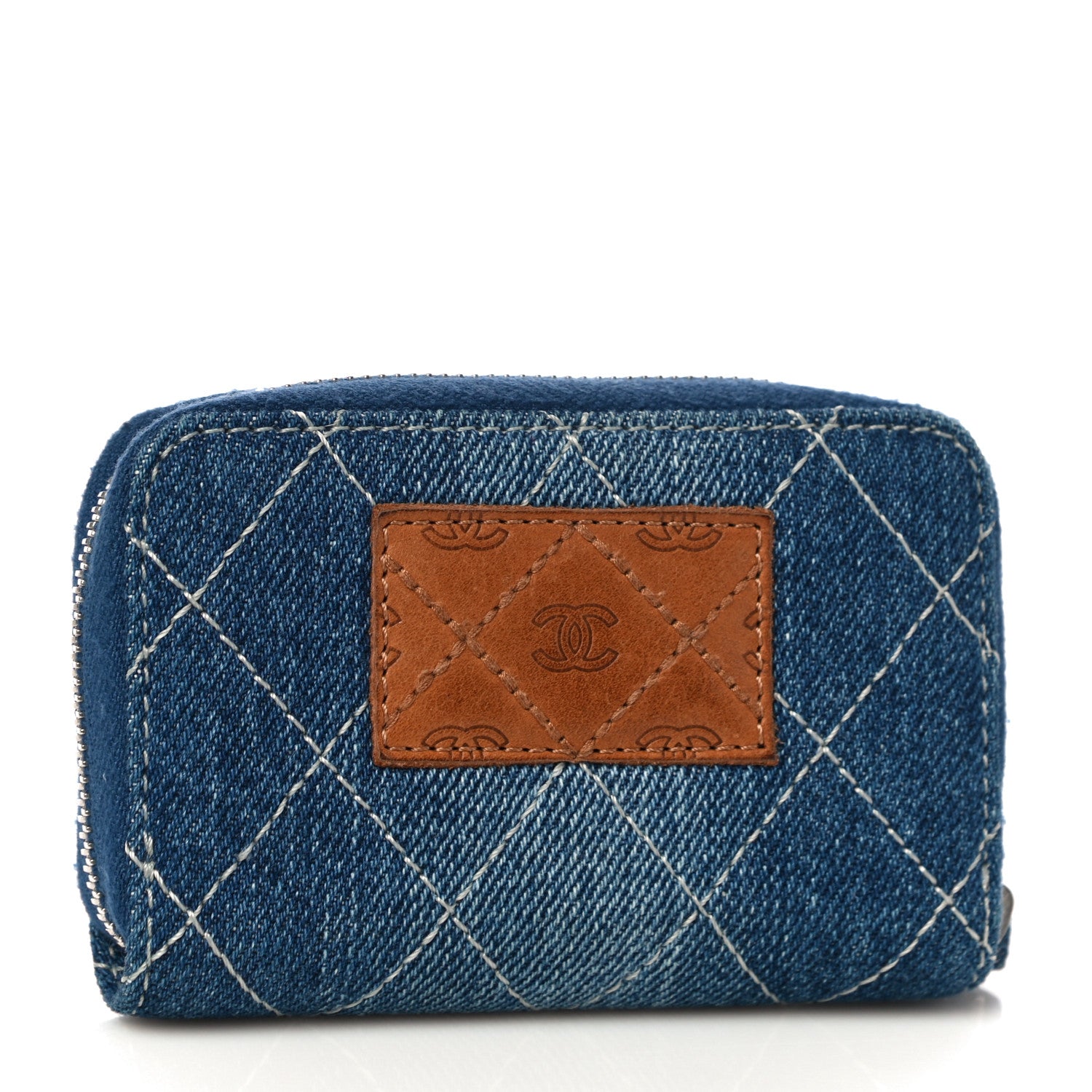 Chanel Denim Quilted Zip Coin Purse Blue 3 of 11