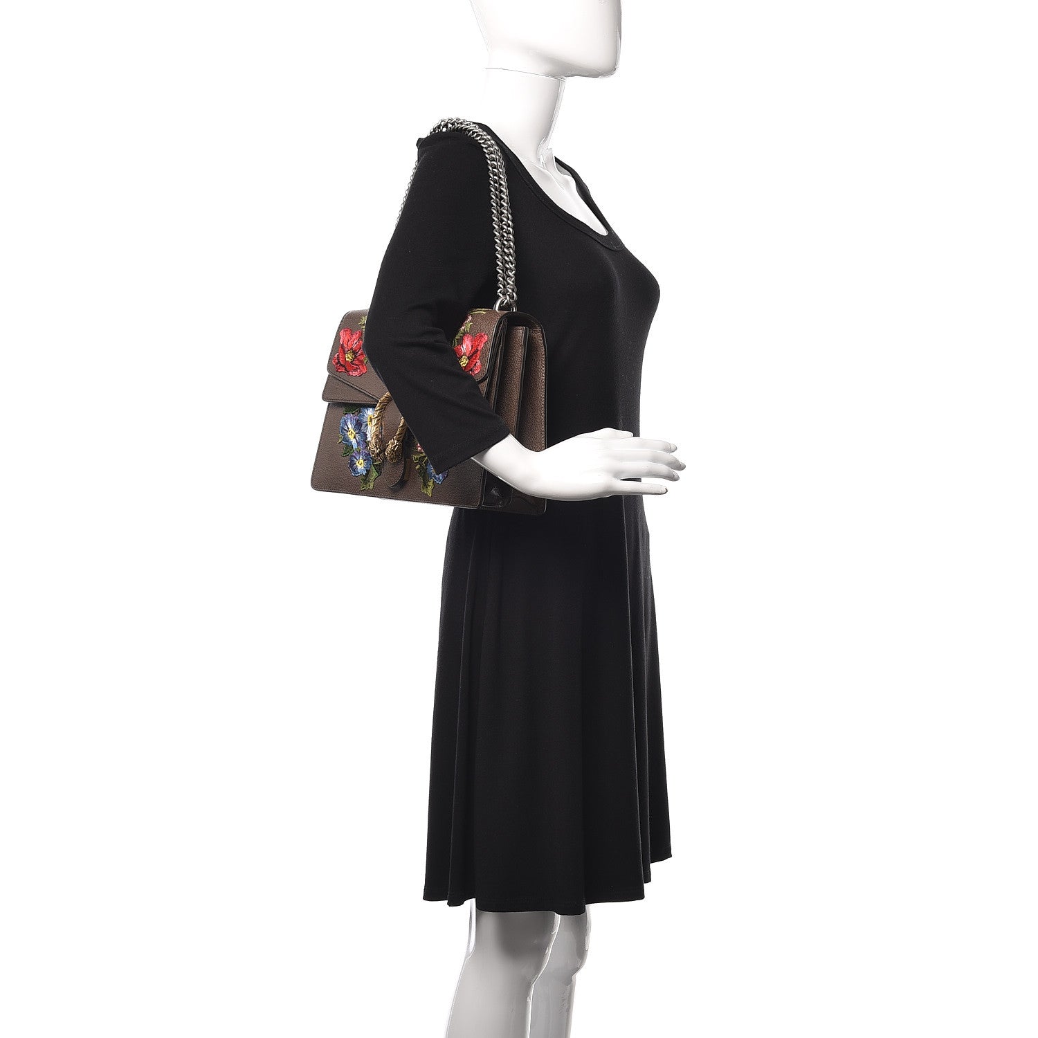 Gucci Calfskin Web Floral Embroidered Medium Dionysus Shoulder Bag New Acero 2 of 9