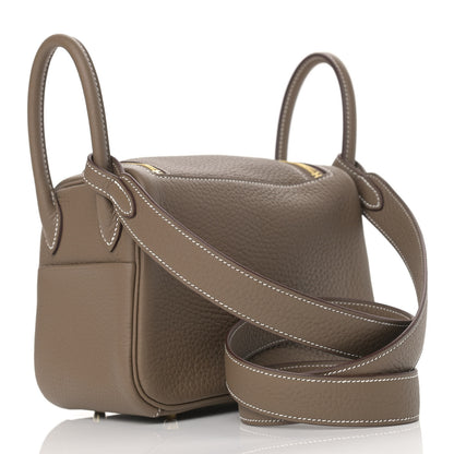Hermes Taurillon Clemence Mini Lindy 20 Etoupe 3 of 9