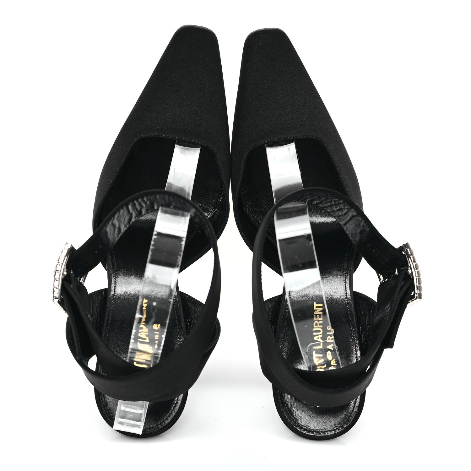 Saint Laurent Crepe Satin Crystal Buckle Claude 110 Slingback Pumps 38 Black 2 of 10