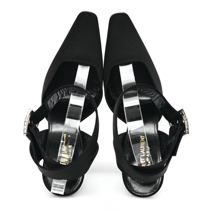 Saint Laurent Crepe Satin Crystal Buckle Claude 110 Slingback Pumps 38 Black 2 of 10
