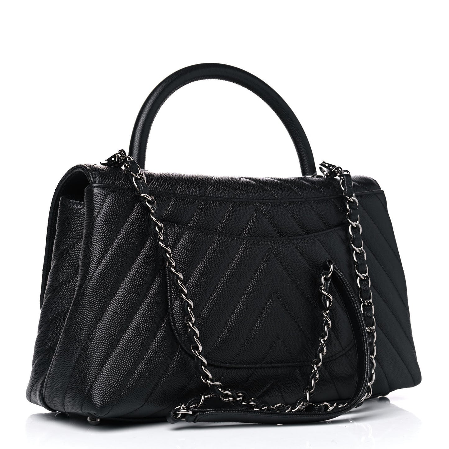 Caviar Chevron Quilted Small Coco Handle Flap Black
