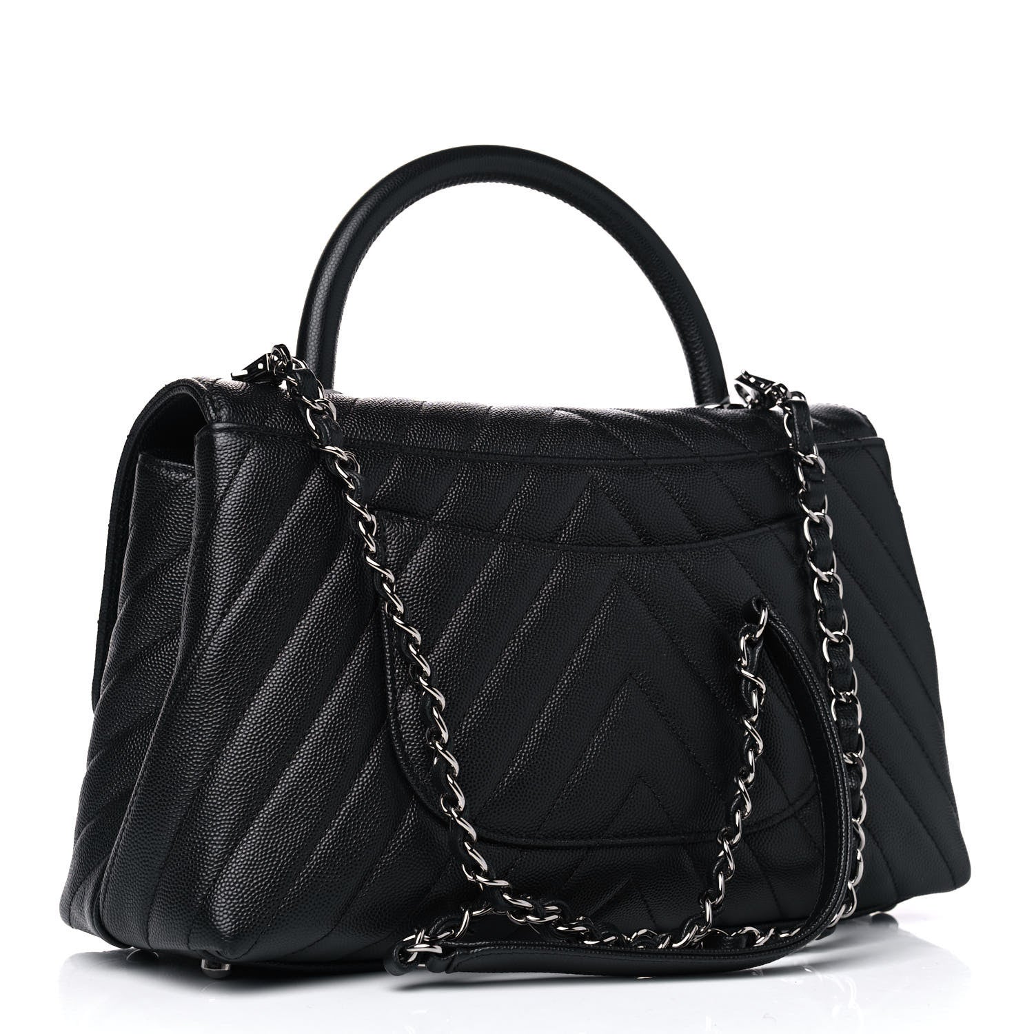 Chanel Caviar Chevron Quilted Small Coco Handle Flap Black 2 of 4
