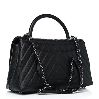 Chanel Caviar Chevron Quilted Small Coco Handle Flap Black 2 of 4
