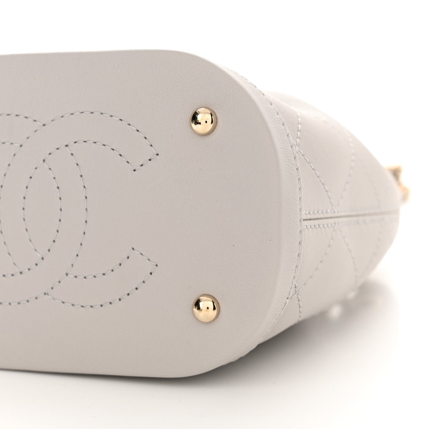 Calfskin Stitched Chain Bucket Bag Light Grey