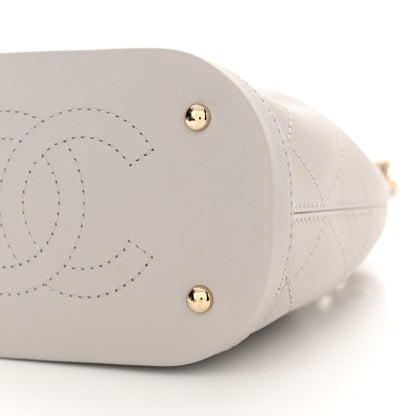 Chanel Calfskin Stitched Chain Bucket Bag Light Grey 10 of 11