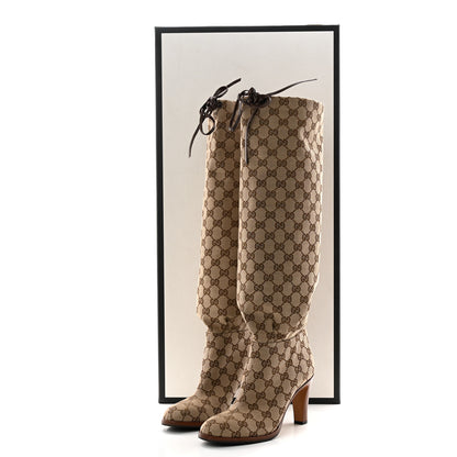 Gucci Monogram Malaga Kid Lisa Mid Heel Boots 37 Beige Ebony 10 of 10