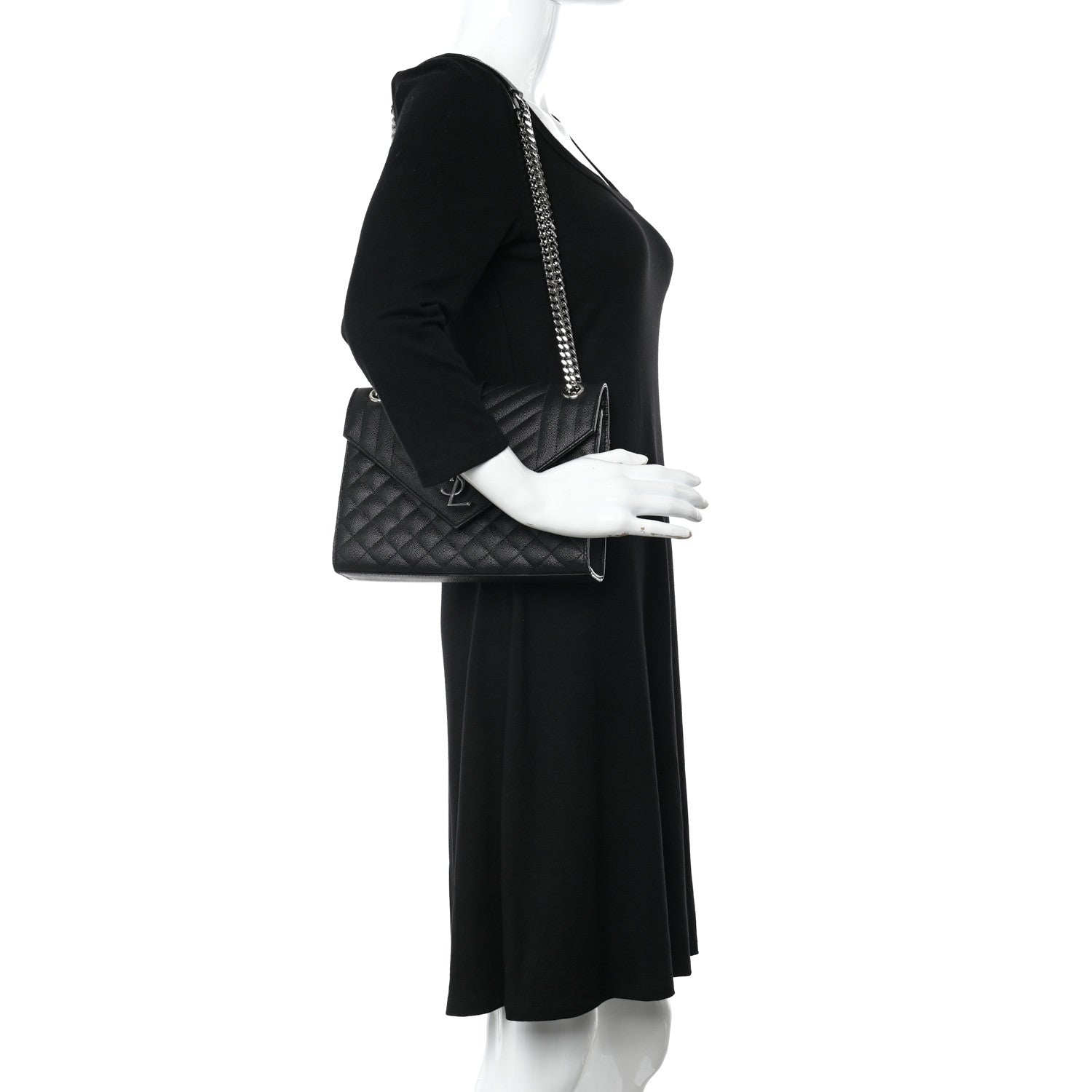 Saint Laurent Grain De Poudre Textured Mixed Matelasse Triquilt Medium Monogram Satchel Black 2 of 12