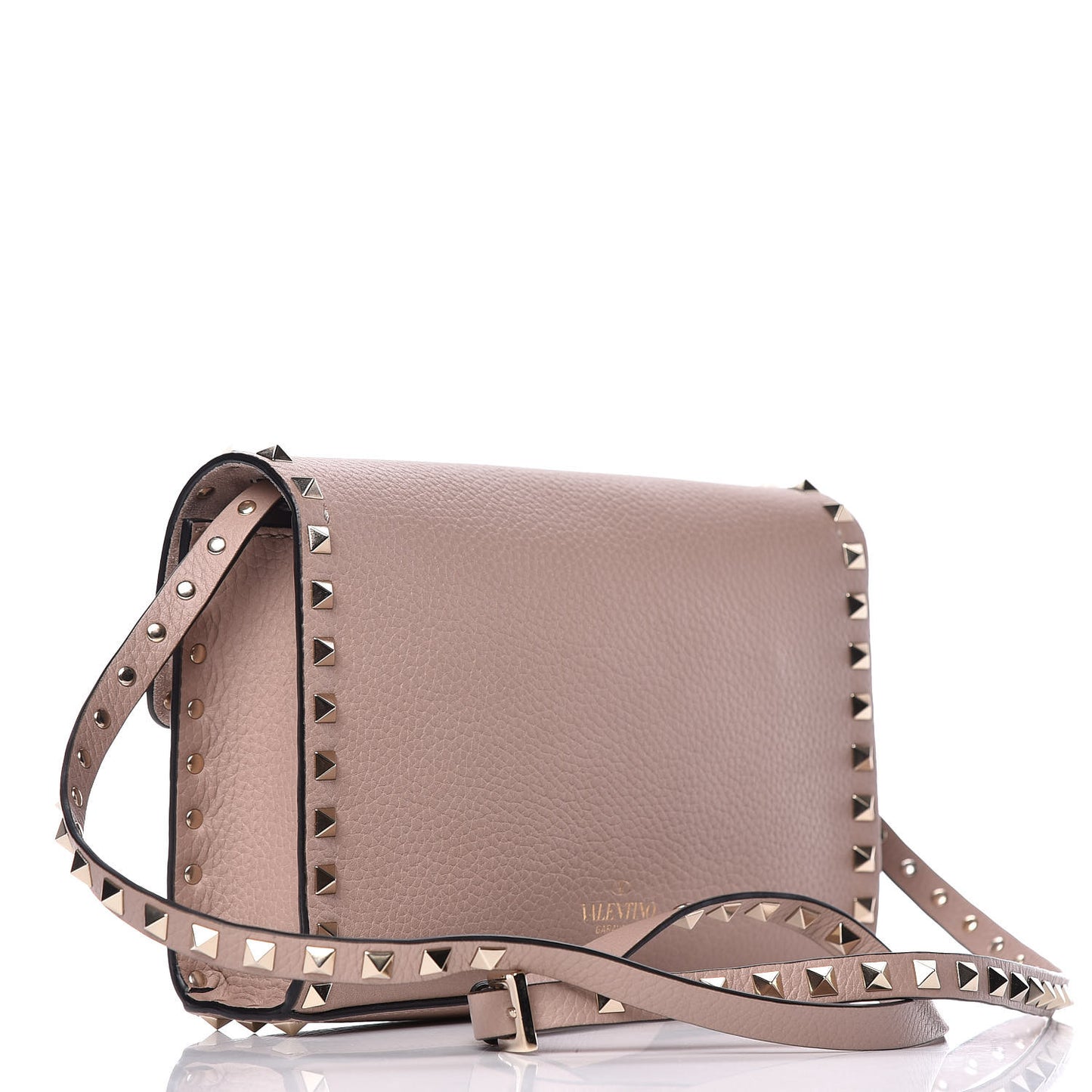 Pebbled Calfskin Medium Rockstud Flip Lock Crossbody Bag Poudre