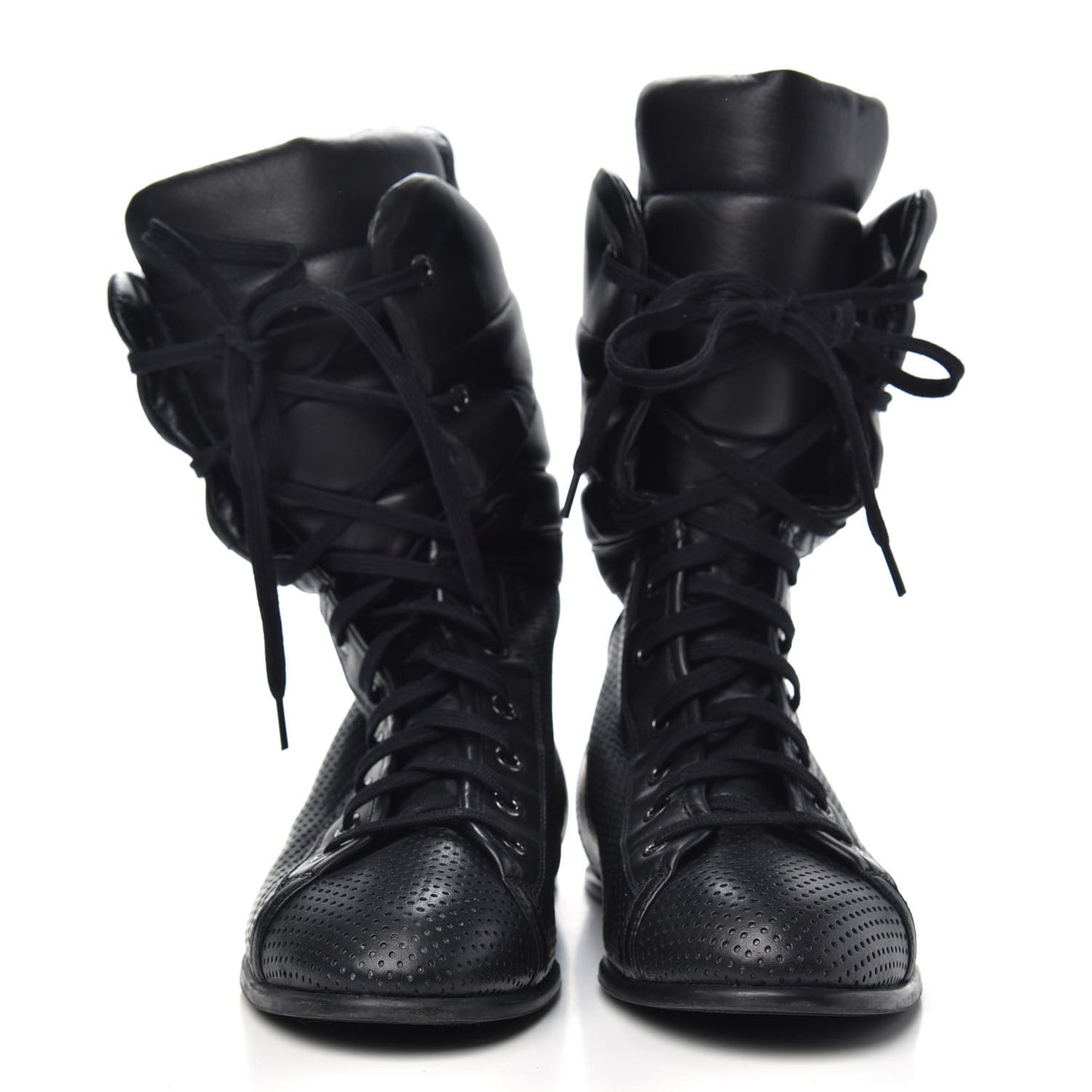 Perforated Lambskin High Top CC Sneaker Boots 38 Black