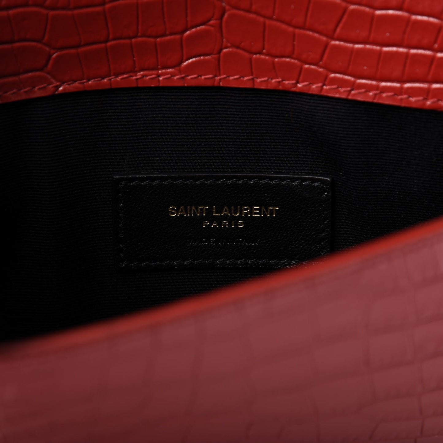 Calfskin Crocodile Embossed Uptown Monogram Clutch Rouge Eros