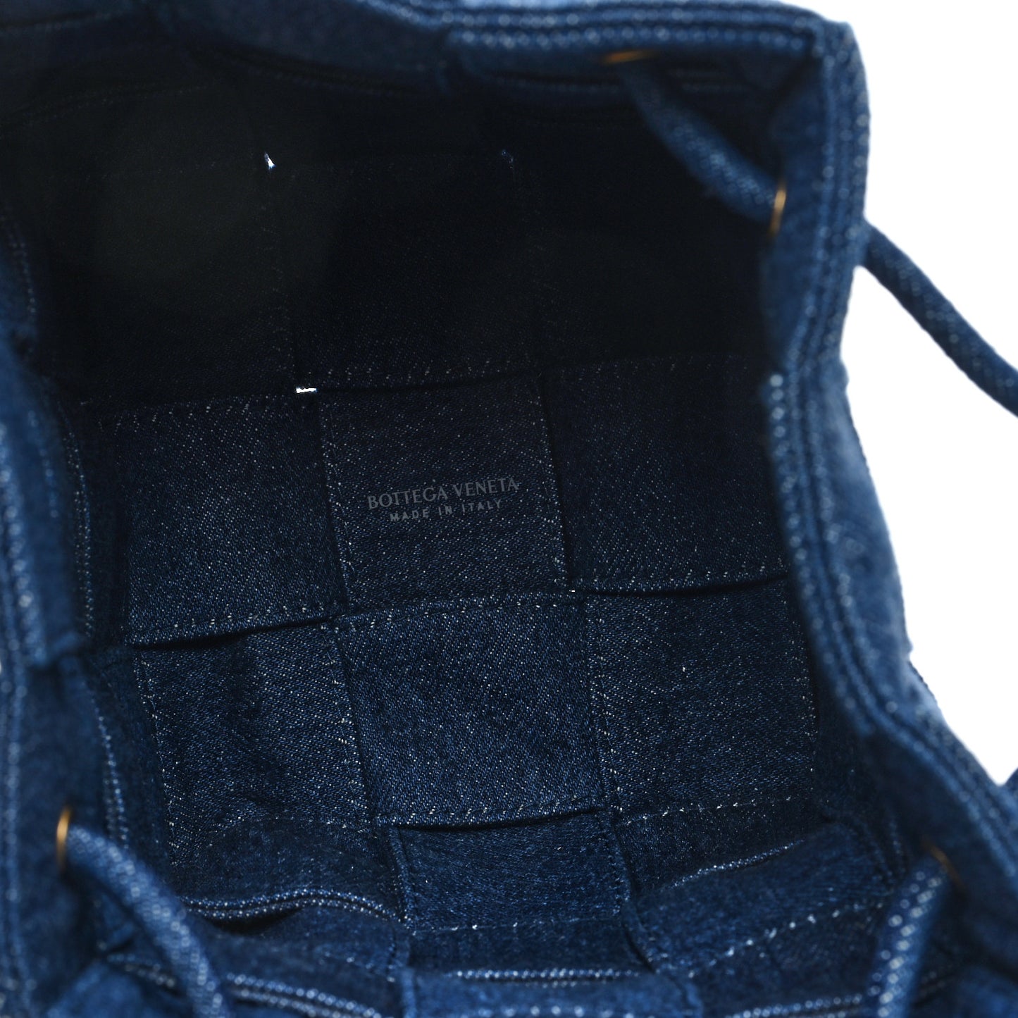 Denim Maxi Intrecciato Small Cassette Crossbody Bucket Bag Indigo