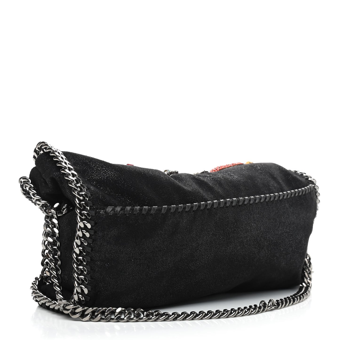 Embellished Shaggy Deer Small Falabella Fold Over Tote Black