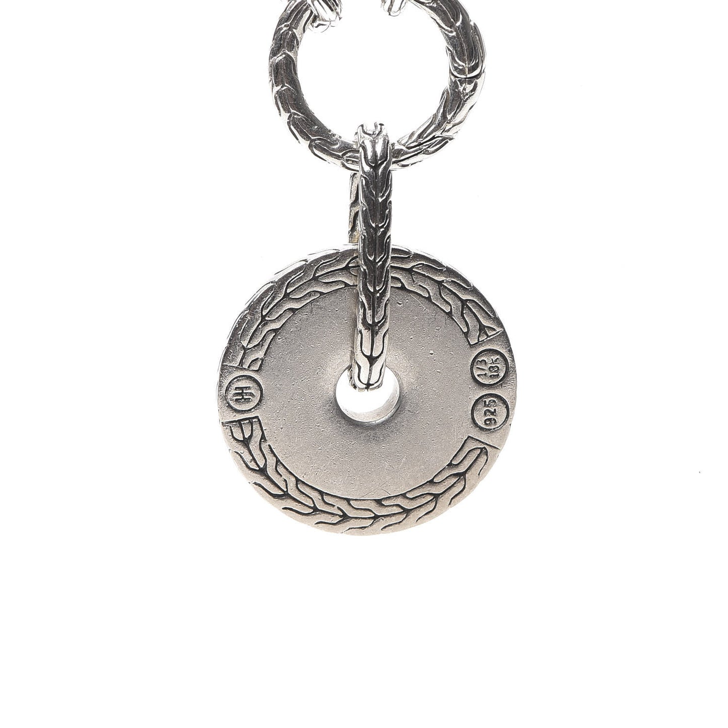 Sterling Silver 18K Yellow Gold Long Link Hammered Amulet Necklace