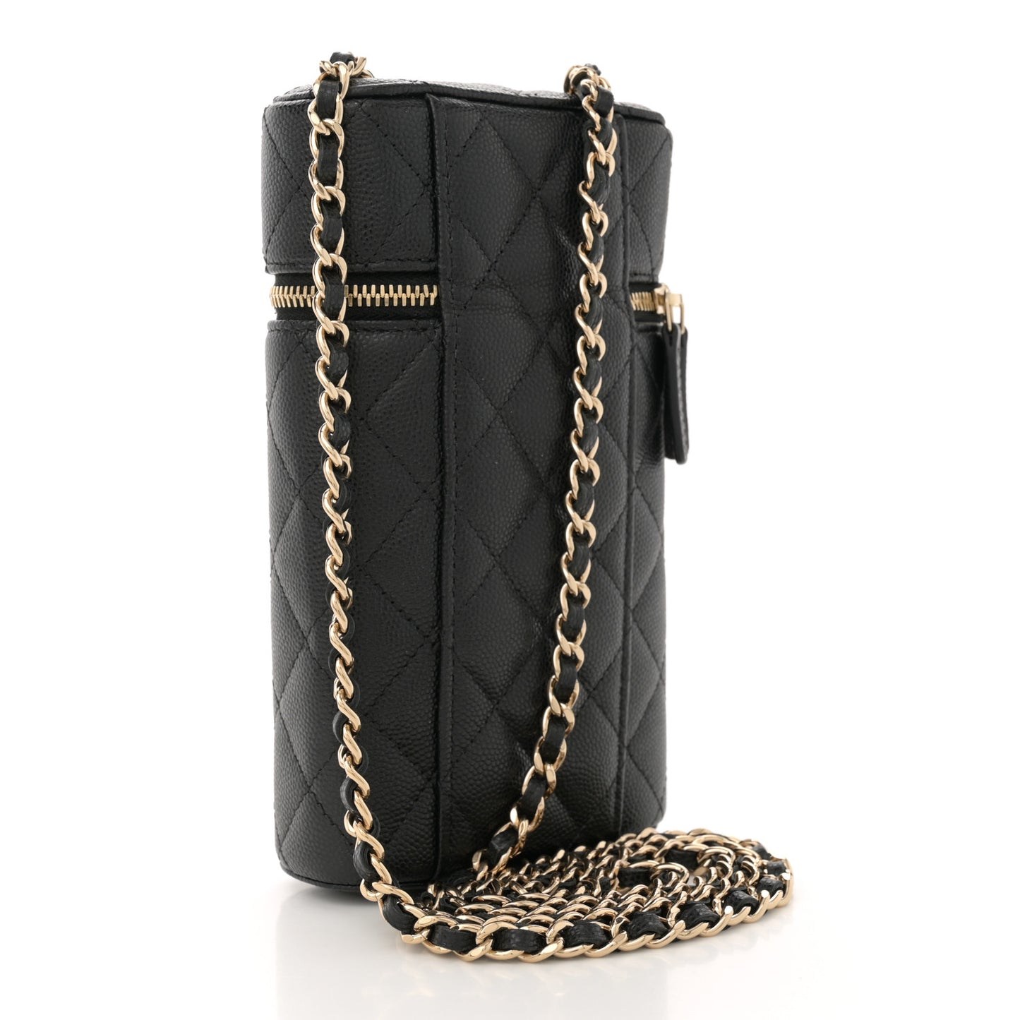 Caviar Quilted Phone Holder With Chain Black
