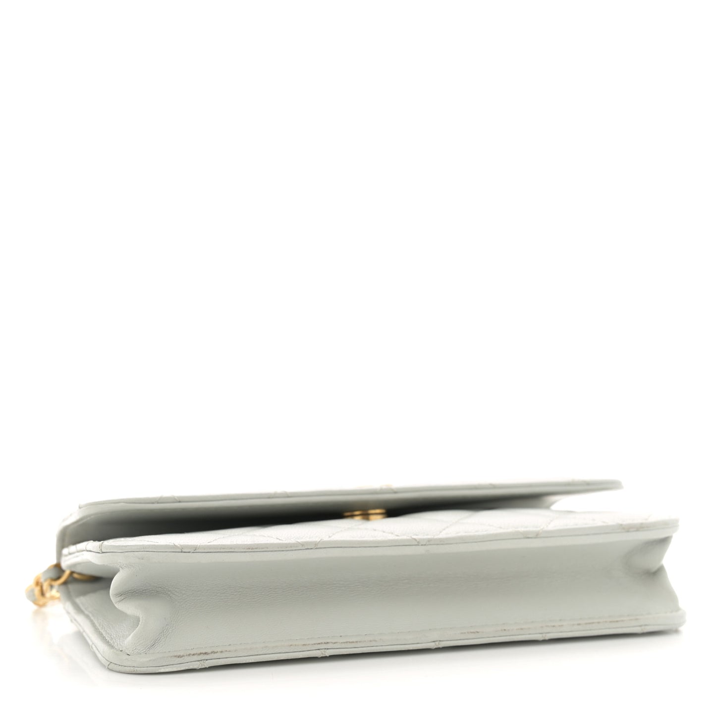 Lambskin Pearl Crush Quilted Flap Phone Holder With Chain Light Grey