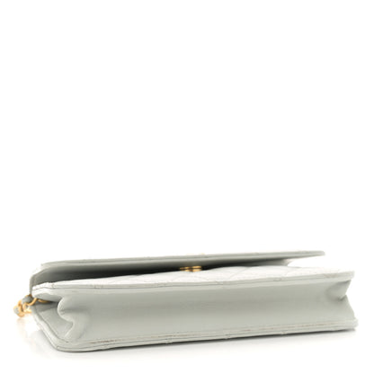Chanel Lambskin Pearl Crush Quilted Flap Phone Holder With Chain Light Grey 4 of 16