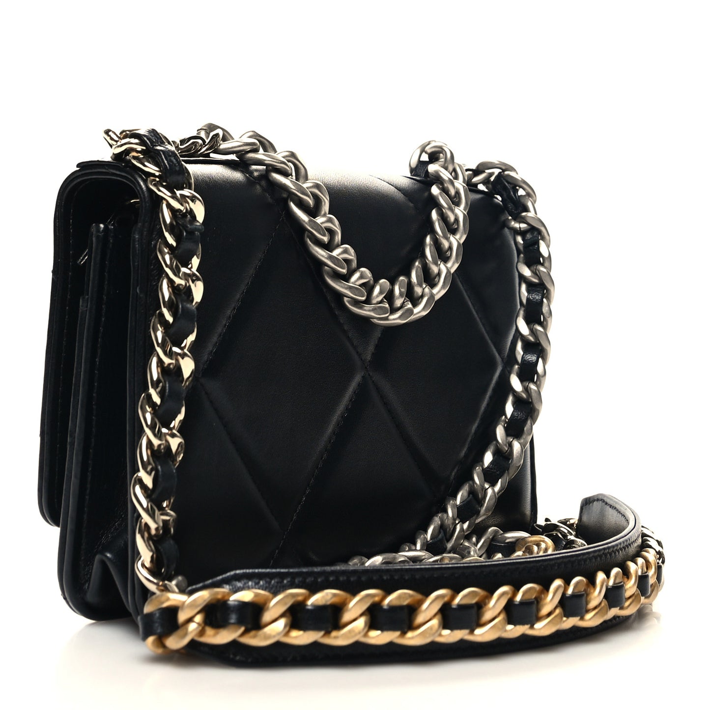 Lambskin Quilted Chanel 19 Wallet On Chain WOC Black