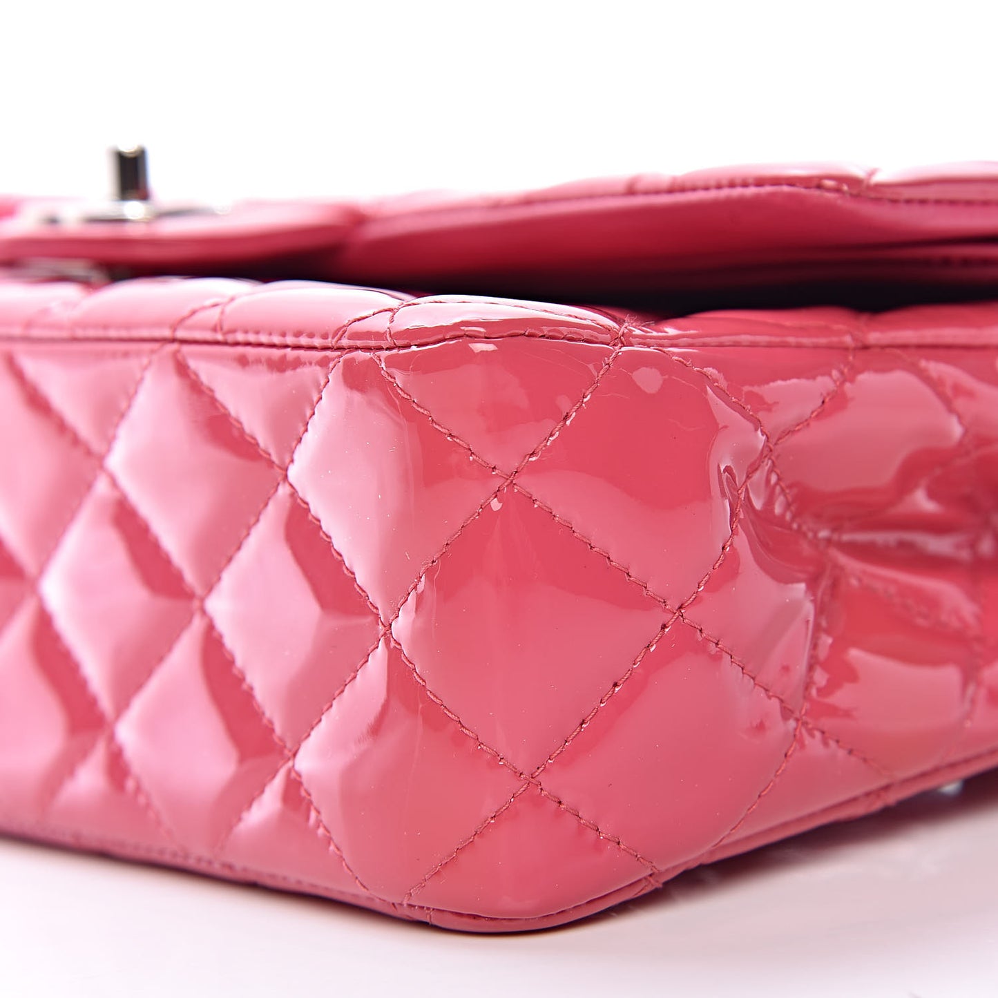 Patent Quilted Medium Double Flap Fuchsia