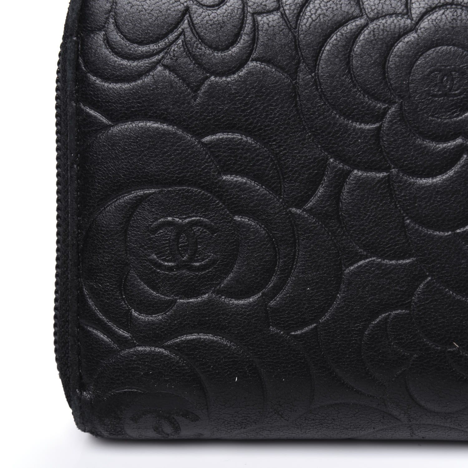 Chanel Lambskin Camellia Embossed Large Zip Around Gusset Wallet Black 15 of 19