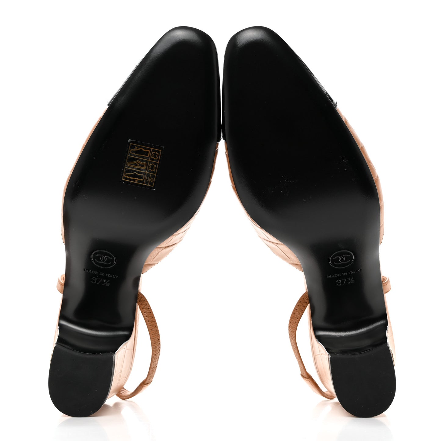 Calfskin Crocodile Embossed Patent Cap Toe CC Slingback Pumps 37.5 Light Brown Black