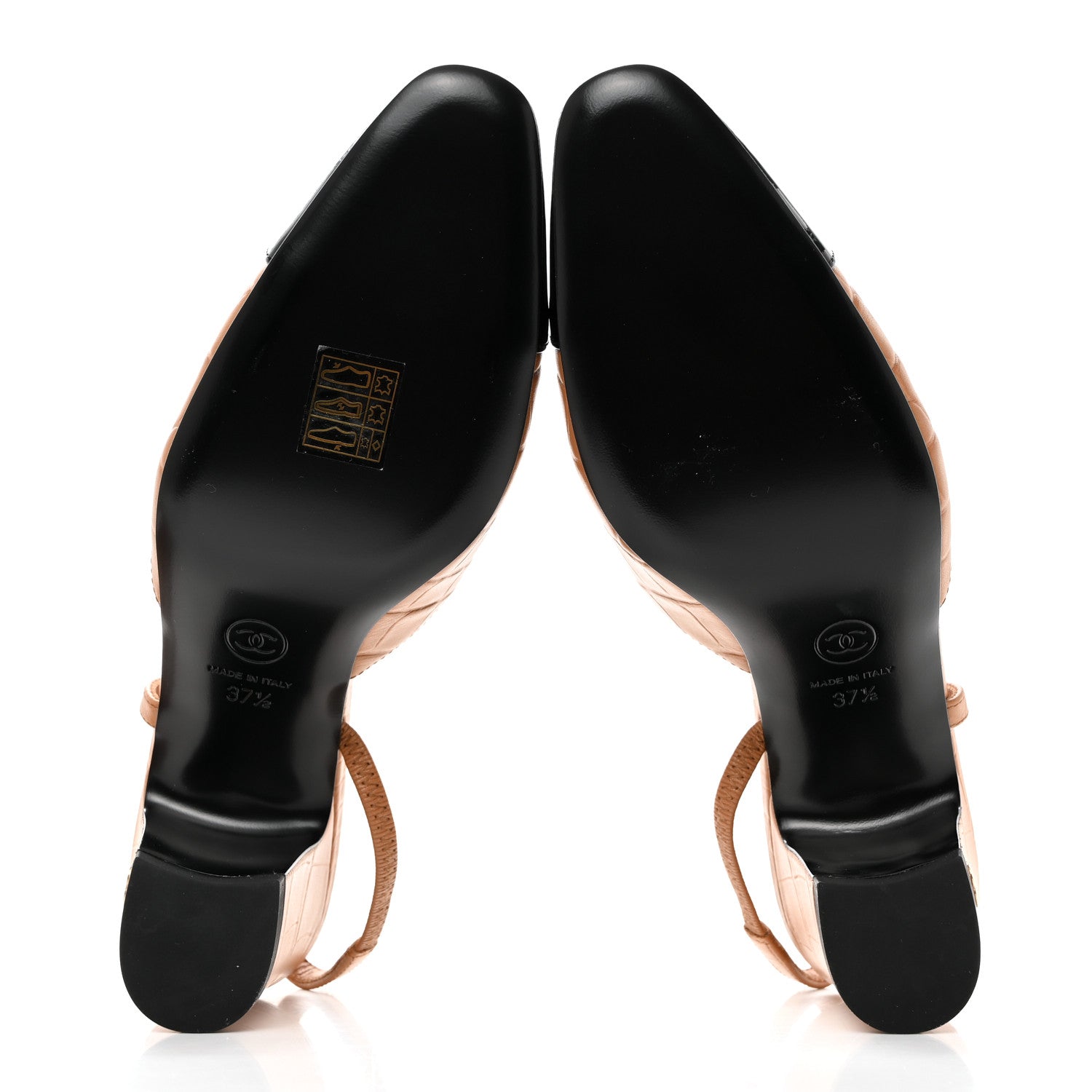 Chanel Calfskin Crocodile Embossed Patent Cap Toe CC Slingback Pumps 37.5 Light Brown Black 5 of 8