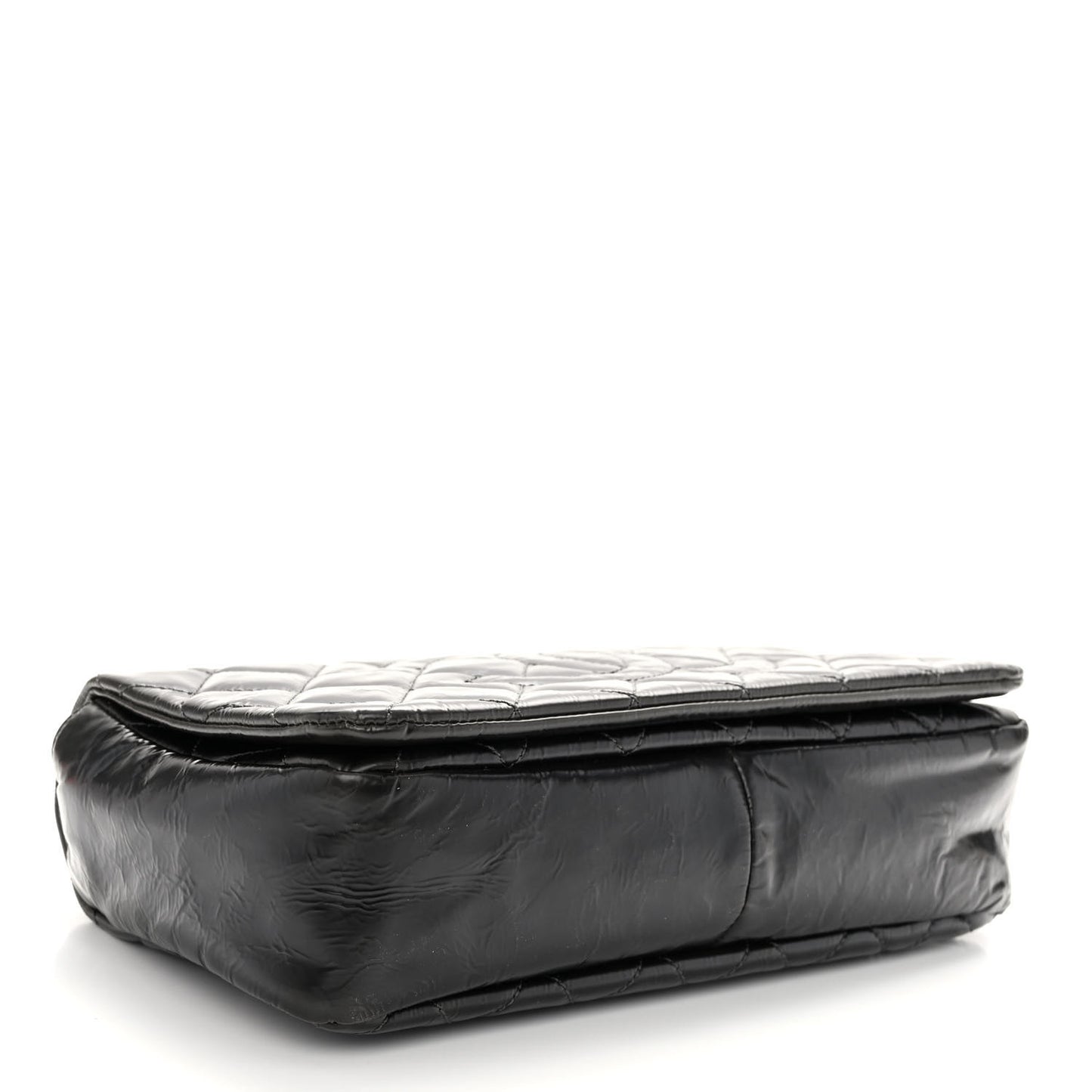 Glazed Calfskin Quilted CC Single Flap Black