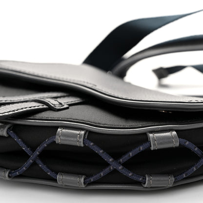 Christian Dior X SACAI Grained Calfskin Technical Fabric Mens Saddle Bag Black 10 of 10