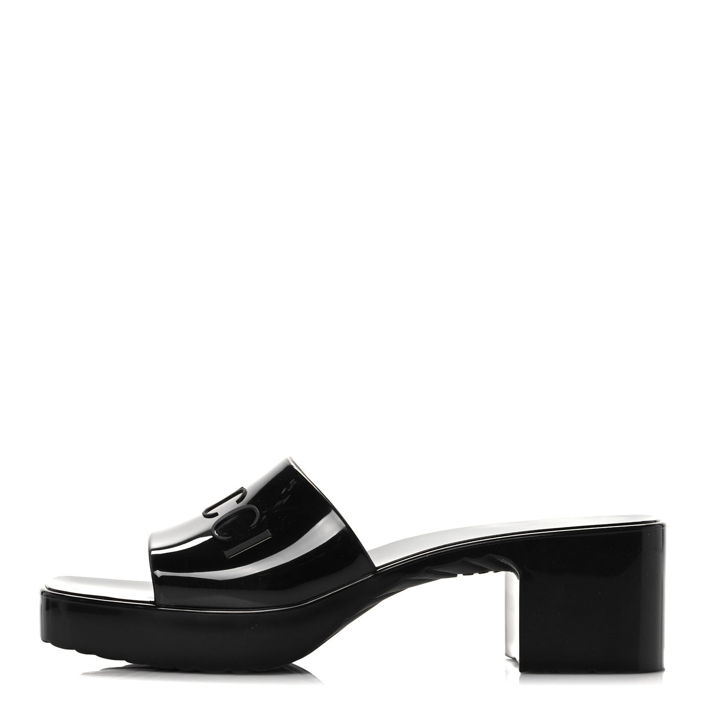 Rubber Gucci Logo Womens Platform 20/60mm Slide Sandals 38 Black