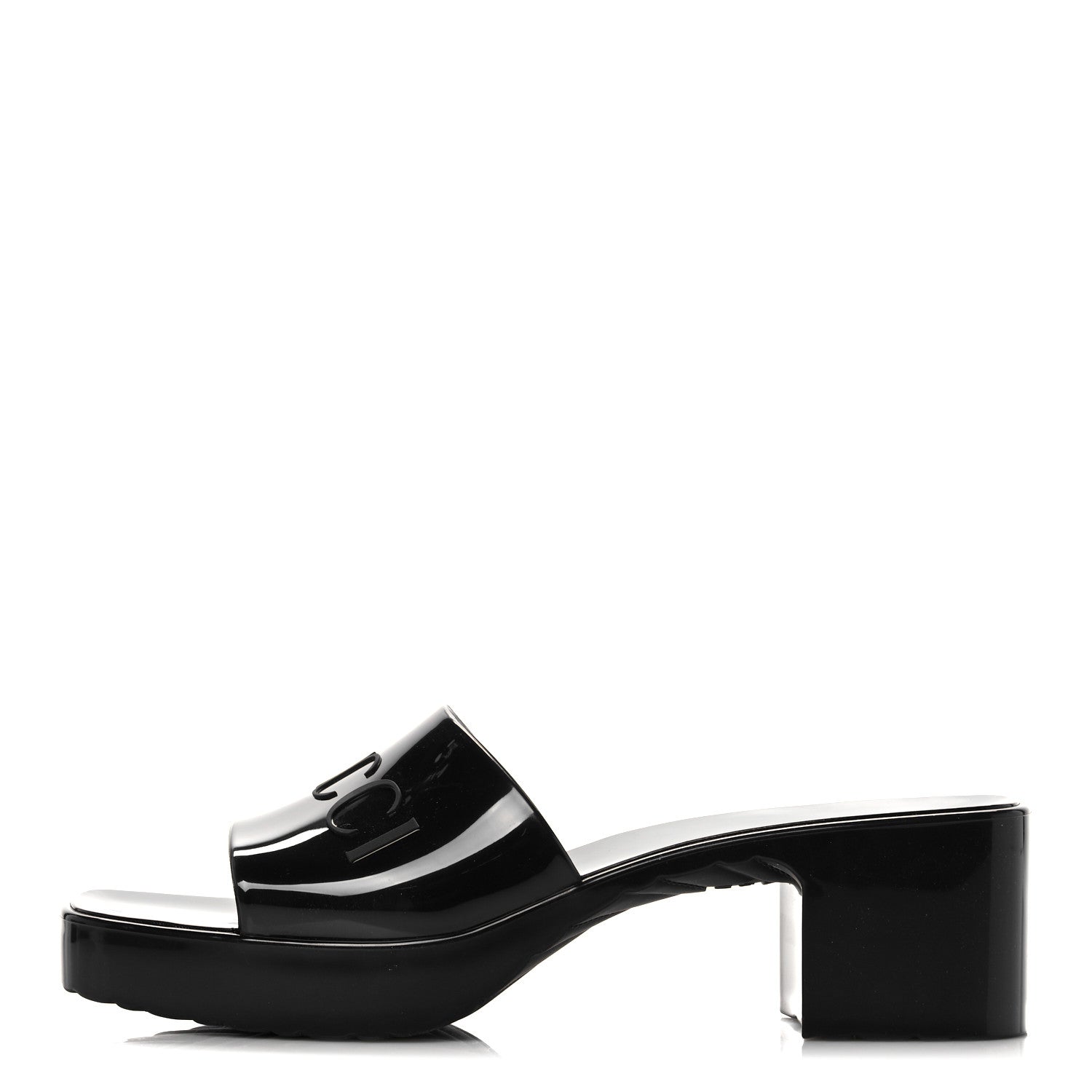 Gucci Rubber Gucci Logo Womens Platform 20/60mm Slide Sandals 38 Black 1 of 9