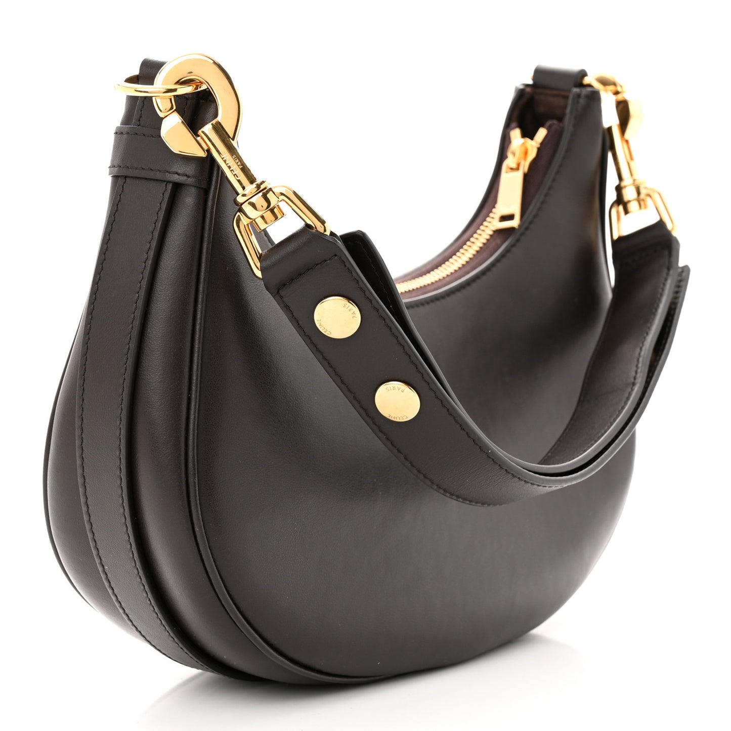 Smooth Calfskin Medium Strap Ava Shoulder Bag Dark Brown