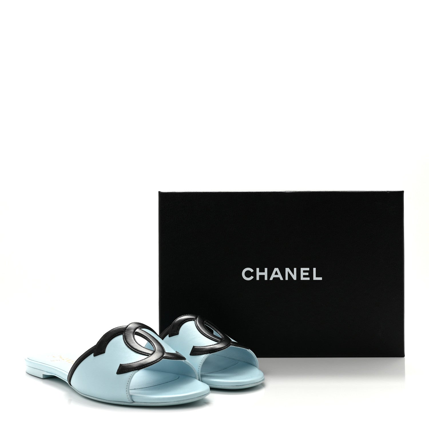 Chanel Lambskin CC Cutout Mules 40 Blue Black 10 of 10
