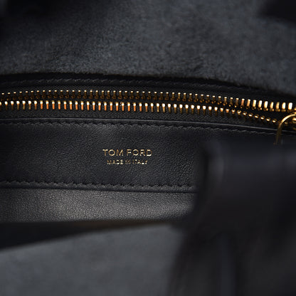 Tom Ford Calfskin Crocodile Embossed Bucket Bag Black 5 of 8
